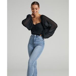 Textured Balloon Sleeve Bodysuit